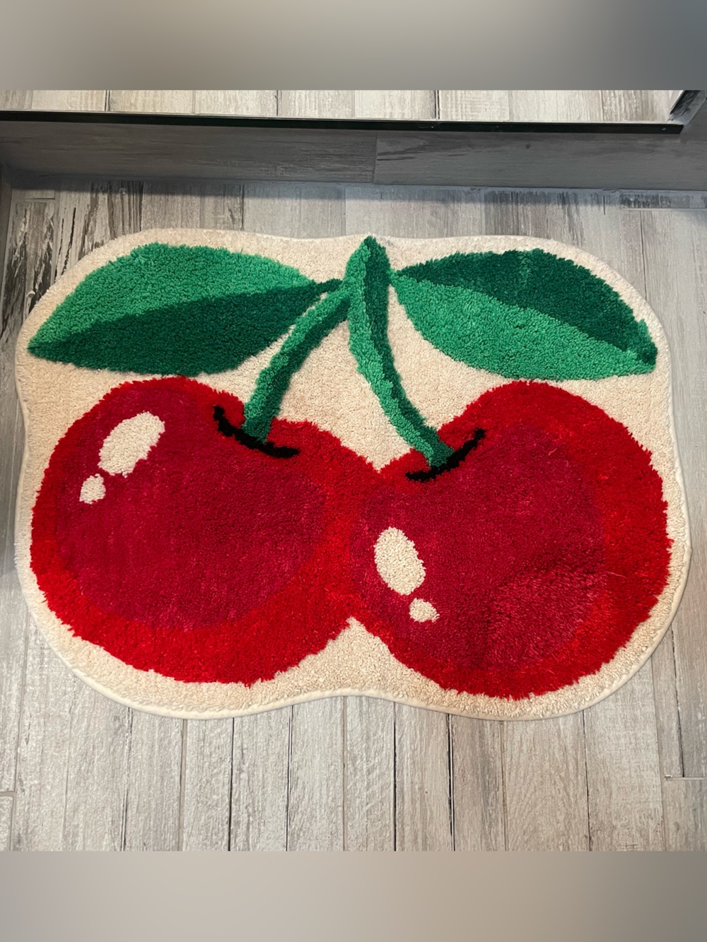 Novelty Cherry Graphic Bath Rug in Red & Green